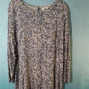 Blue and White Paisley Pull Over Top